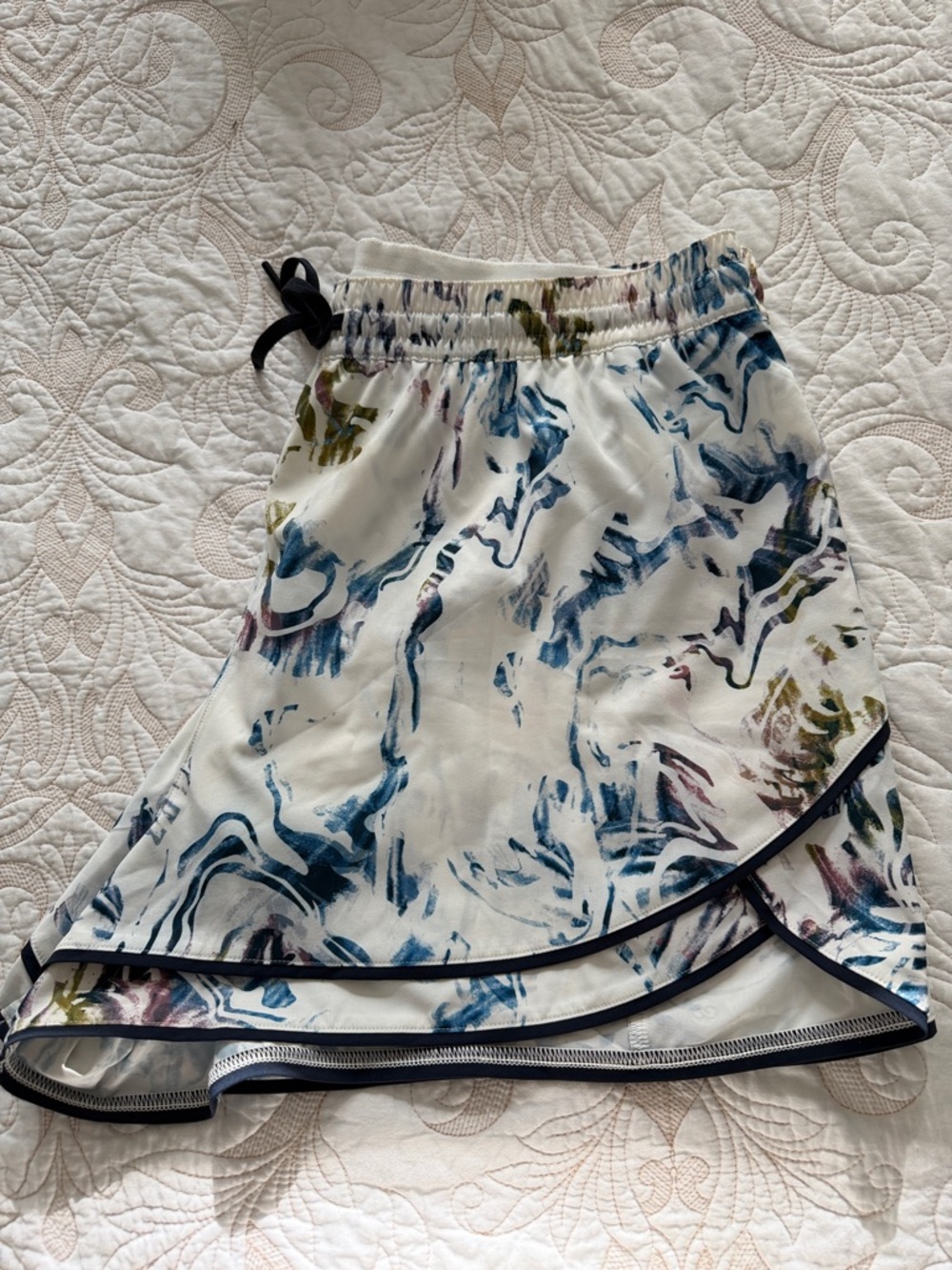 Women's White Abstract Print Wrap Shorts